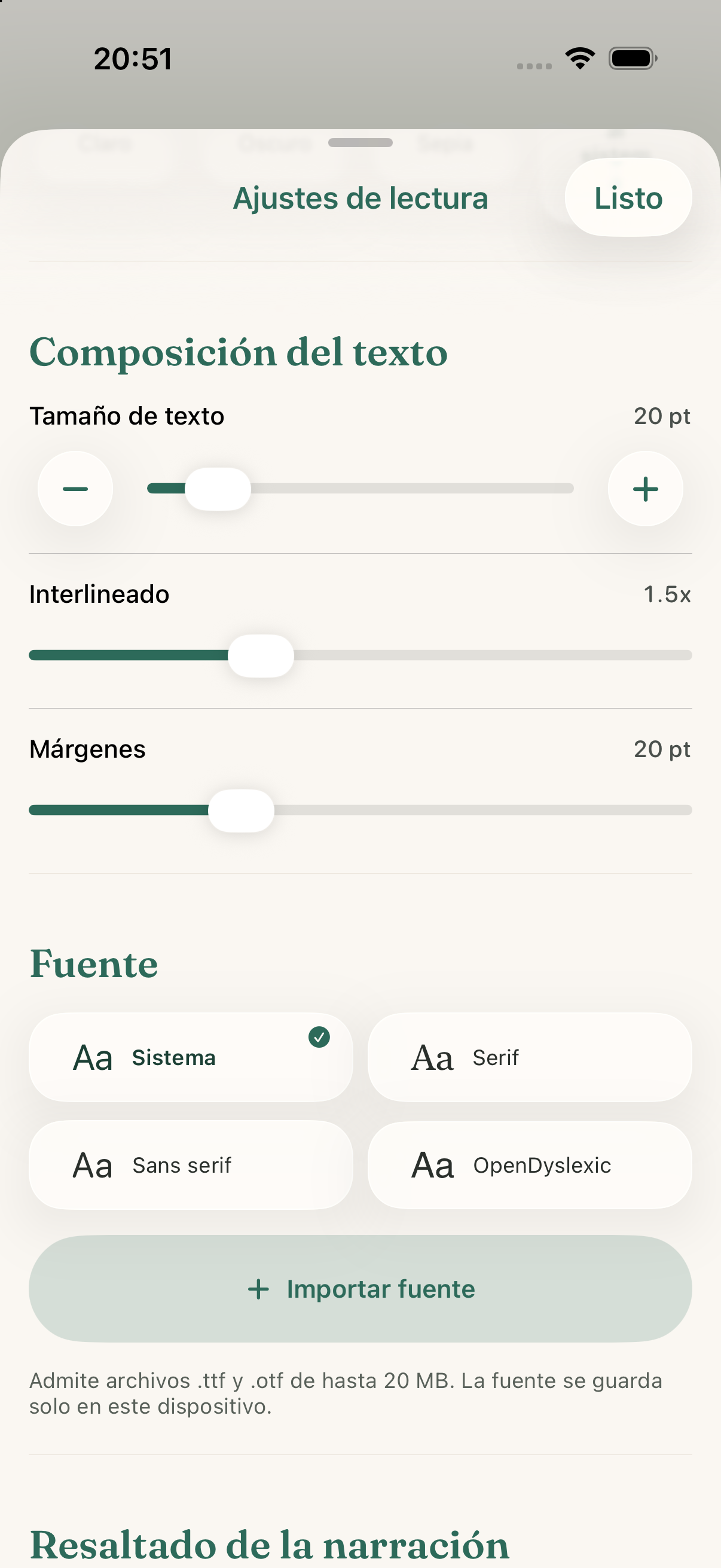 Real typography and page settings in Continuum's EPUB reader.